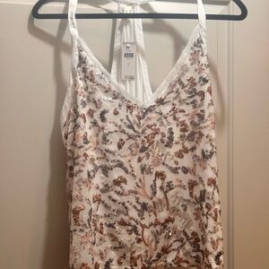 Sequin Embellished White and Bronze Women's Top